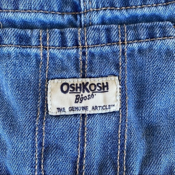 OshKosh B’Gosh Striped Denim Overall Jumper 5T Eyelet Lace Pink Flowers GUC - Picture 5 of 9